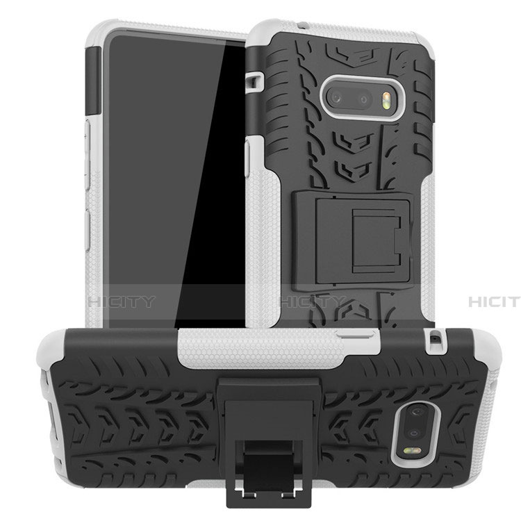 Coque Contour Silicone et Plastique Housse Etui Mat avec Support pour LG G8X ThinQ Gris Plus