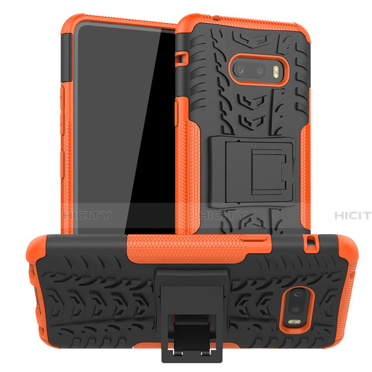 Coque Contour Silicone et Plastique Housse Etui Mat avec Support pour LG G8X ThinQ Orange Plus