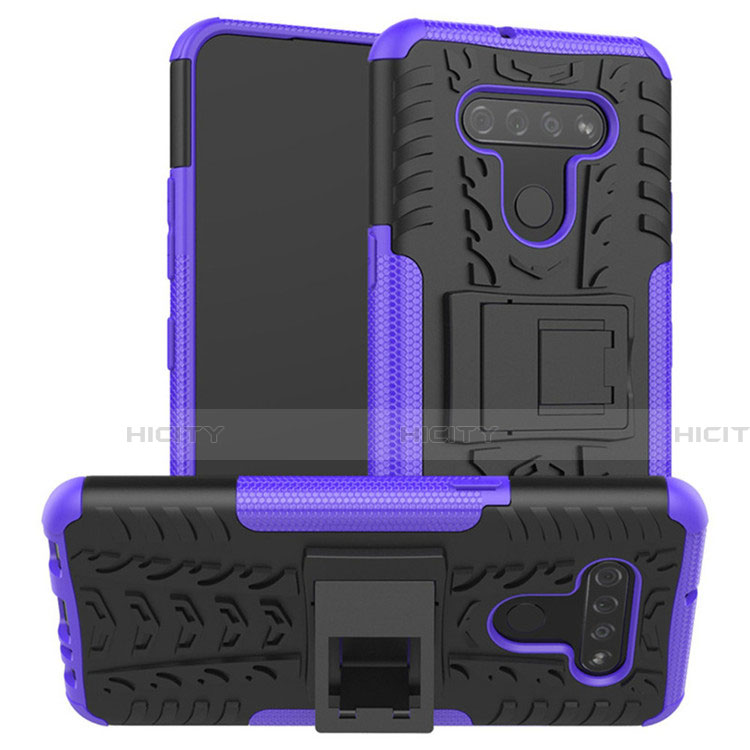 Coque Contour Silicone et Plastique Housse Etui Mat avec Support pour LG K51 Violet Plus