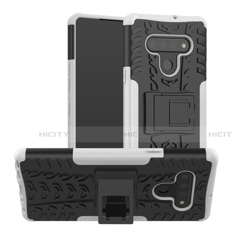 Coque Contour Silicone et Plastique Housse Etui Mat avec Support pour LG Stylo 6 Blanc Plus