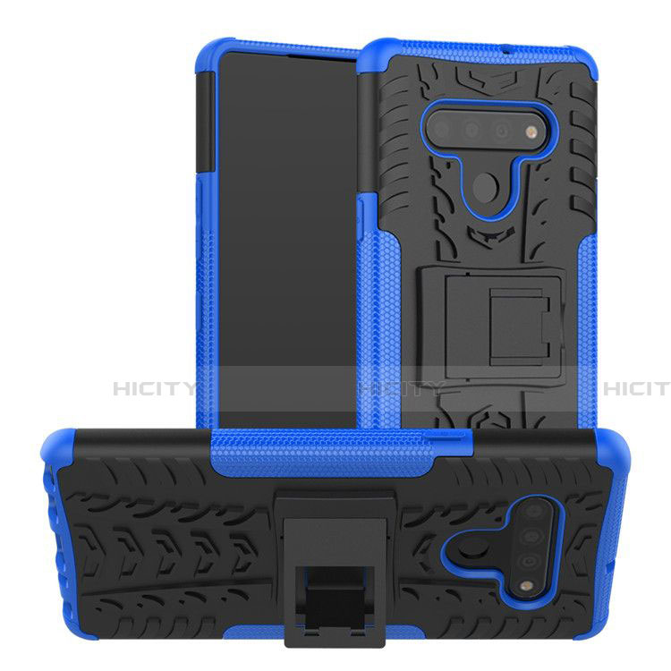 Coque Contour Silicone et Plastique Housse Etui Mat avec Support pour LG Stylo 6 Bleu Plus