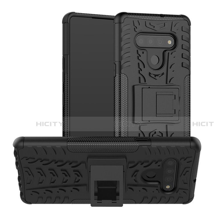 Coque Contour Silicone et Plastique Housse Etui Mat avec Support pour LG Stylo 6 Noir Plus