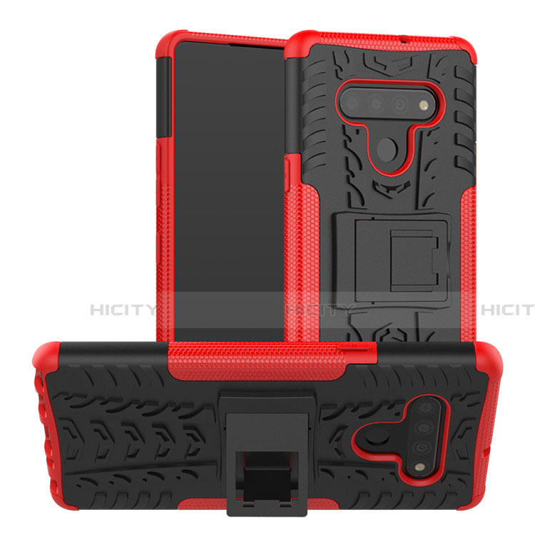 Coque Contour Silicone et Plastique Housse Etui Mat avec Support pour LG Stylo 6 Rouge Plus