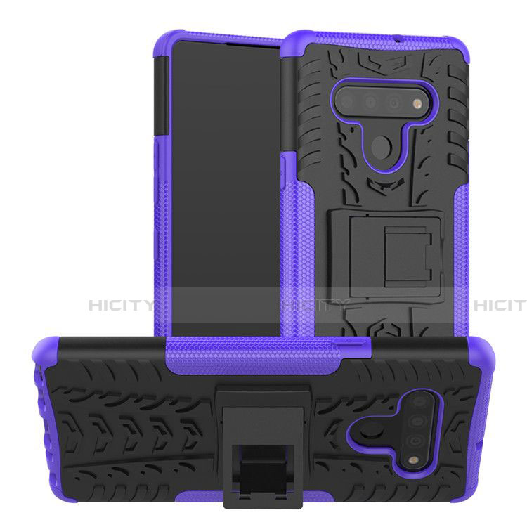 Coque Contour Silicone et Plastique Housse Etui Mat avec Support pour LG Stylo 6 Violet Plus