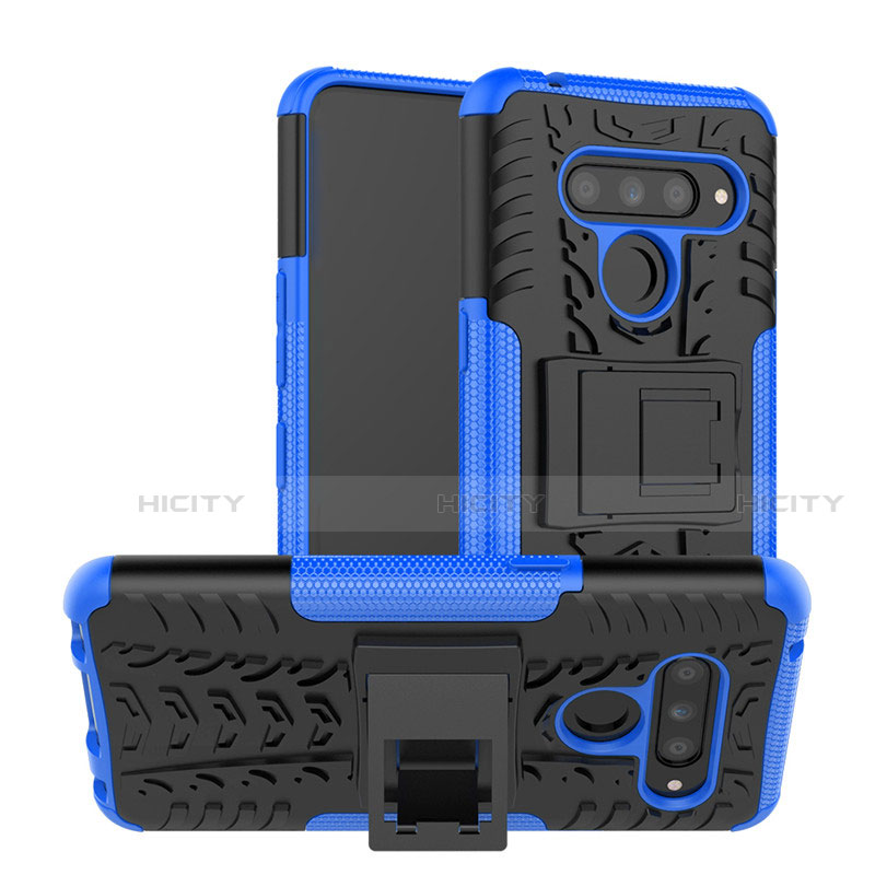 Coque Contour Silicone et Plastique Housse Etui Mat avec Support pour LG V50 ThinQ 5G Bleu Plus