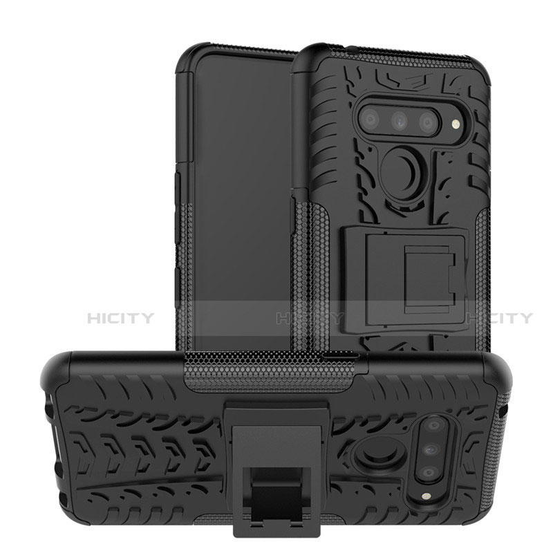 Coque Contour Silicone et Plastique Housse Etui Mat avec Support pour LG V50 ThinQ 5G Noir Plus