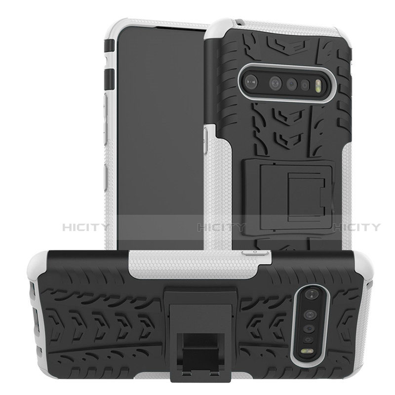 Coque Contour Silicone et Plastique Housse Etui Mat avec Support pour LG V60 ThinQ 5G Blanc Plus