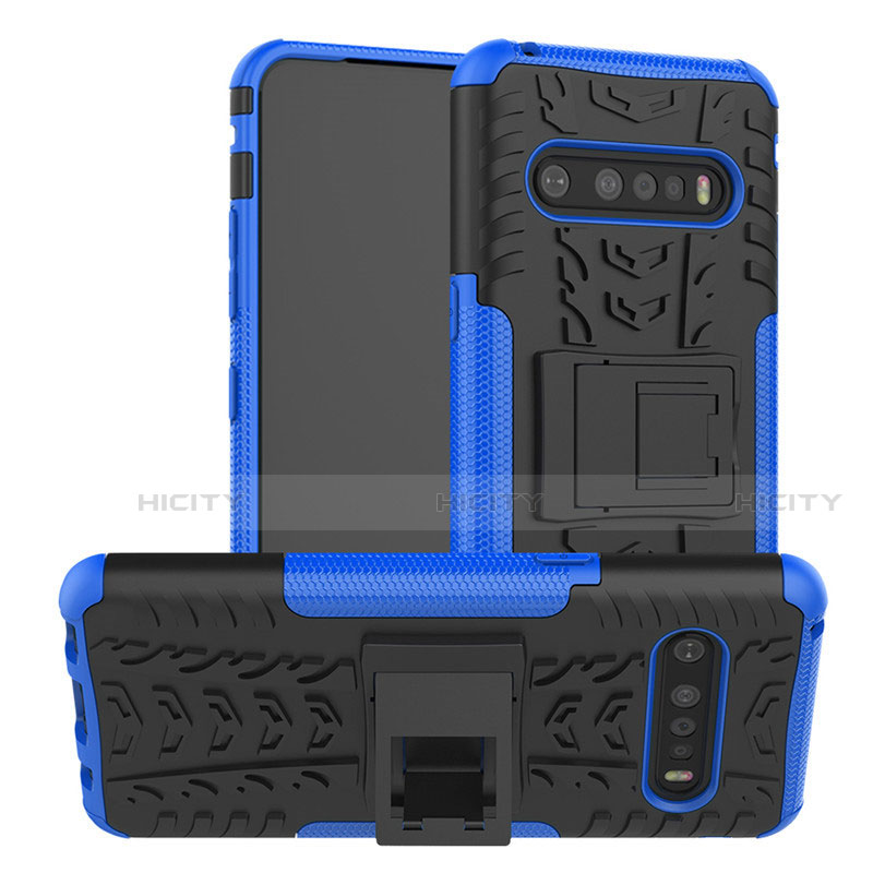 Coque Contour Silicone et Plastique Housse Etui Mat avec Support pour LG V60 ThinQ 5G Bleu Plus