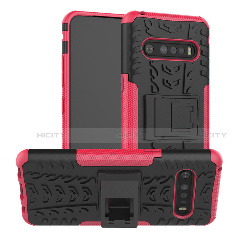 Coque Contour Silicone et Plastique Housse Etui Mat avec Support pour LG V60 ThinQ 5G Rose Plus