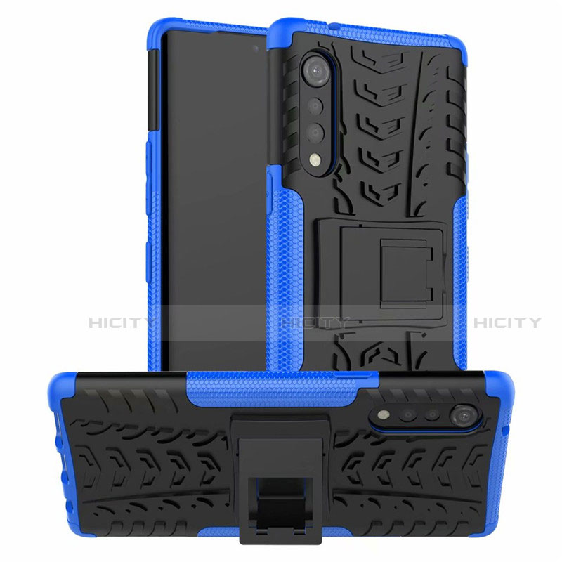 Coque Contour Silicone et Plastique Housse Etui Mat avec Support pour LG Velvet 4G Bleu Plus