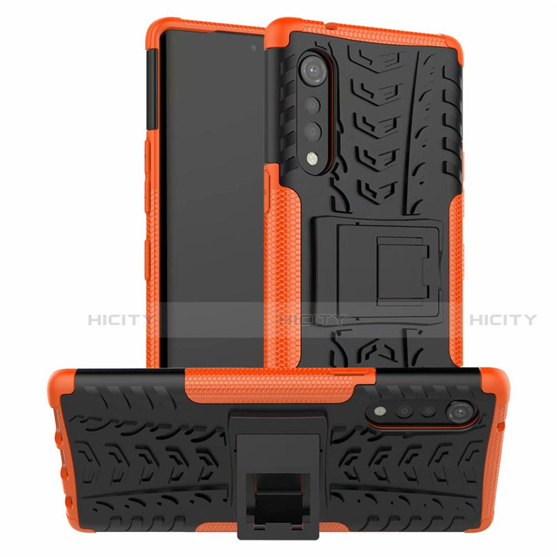 Coque Contour Silicone et Plastique Housse Etui Mat avec Support pour LG Velvet 4G Orange Plus