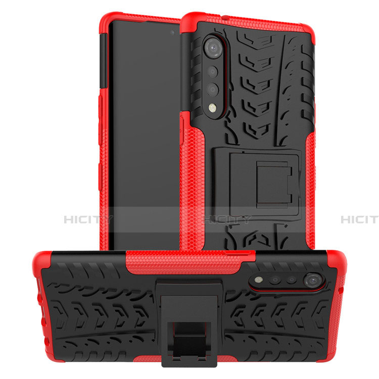 Coque Contour Silicone et Plastique Housse Etui Mat avec Support pour LG Velvet 4G Rouge Plus