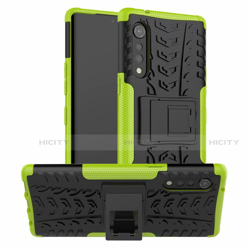 Coque Contour Silicone et Plastique Housse Etui Mat avec Support pour LG Velvet 4G Vert Plus