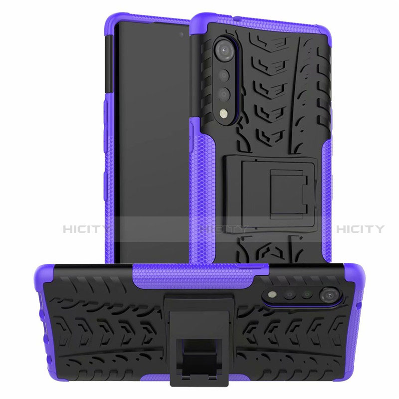 Coque Contour Silicone et Plastique Housse Etui Mat avec Support pour LG Velvet 4G Violet Plus