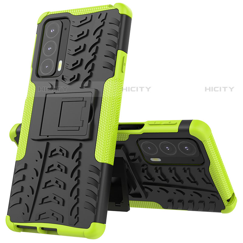 Coque Contour Silicone et Plastique Housse Etui Mat avec Support pour Motorola Moto Edge 20 5G Vert Plus