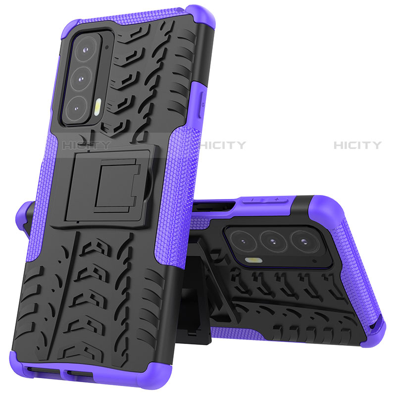 Coque Contour Silicone et Plastique Housse Etui Mat avec Support pour Motorola Moto Edge 20 5G Violet Plus