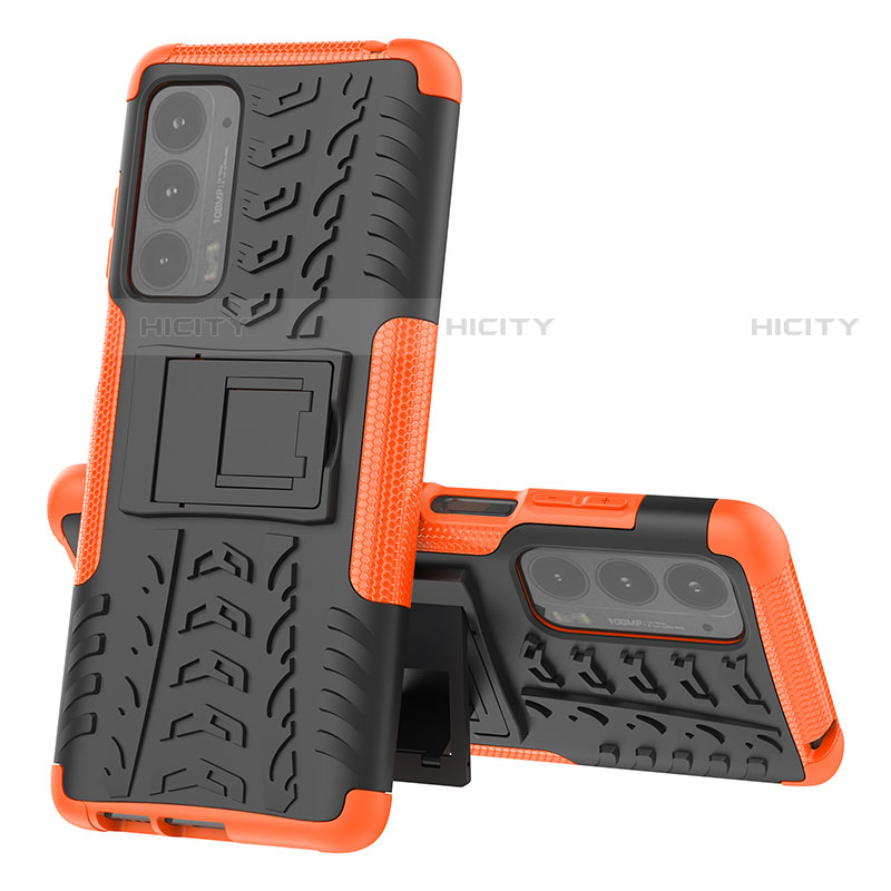 Coque Contour Silicone et Plastique Housse Etui Mat avec Support pour Motorola Moto Edge (2021) 5G Orange Plus