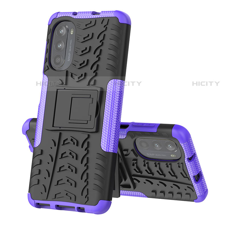 Coque Contour Silicone et Plastique Housse Etui Mat avec Support pour Motorola Moto Edge (2022) 5G Violet Plus