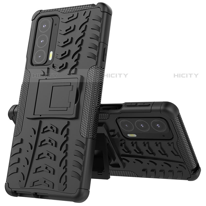 Coque Contour Silicone et Plastique Housse Etui Mat avec Support pour Motorola Moto Edge Lite 5G Noir Plus