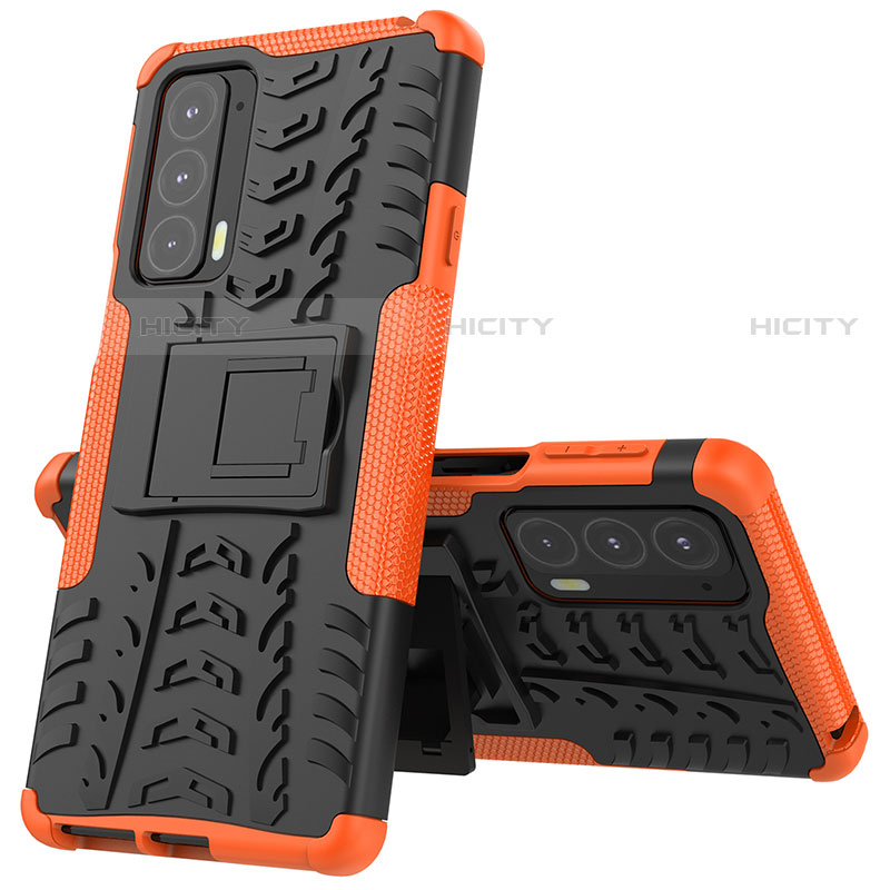 Coque Contour Silicone et Plastique Housse Etui Mat avec Support pour Motorola Moto Edge Lite 5G Orange Plus