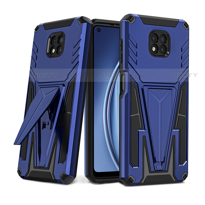 Coque Contour Silicone et Plastique Housse Etui Mat avec Support pour Motorola Moto G Power (2021) Bleu Plus