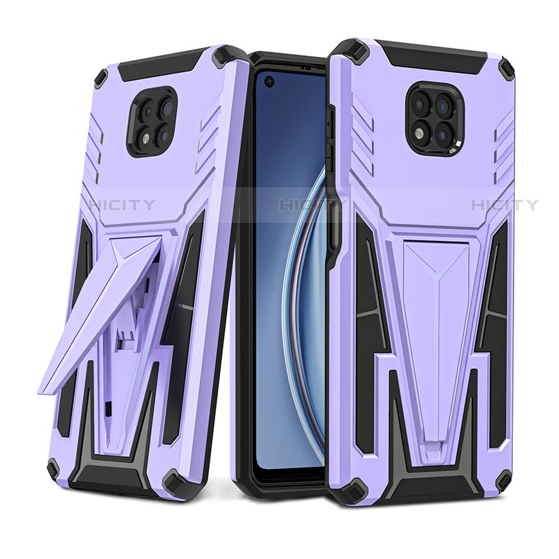 Coque Contour Silicone et Plastique Housse Etui Mat avec Support pour Motorola Moto G Power (2021) Violet Plus