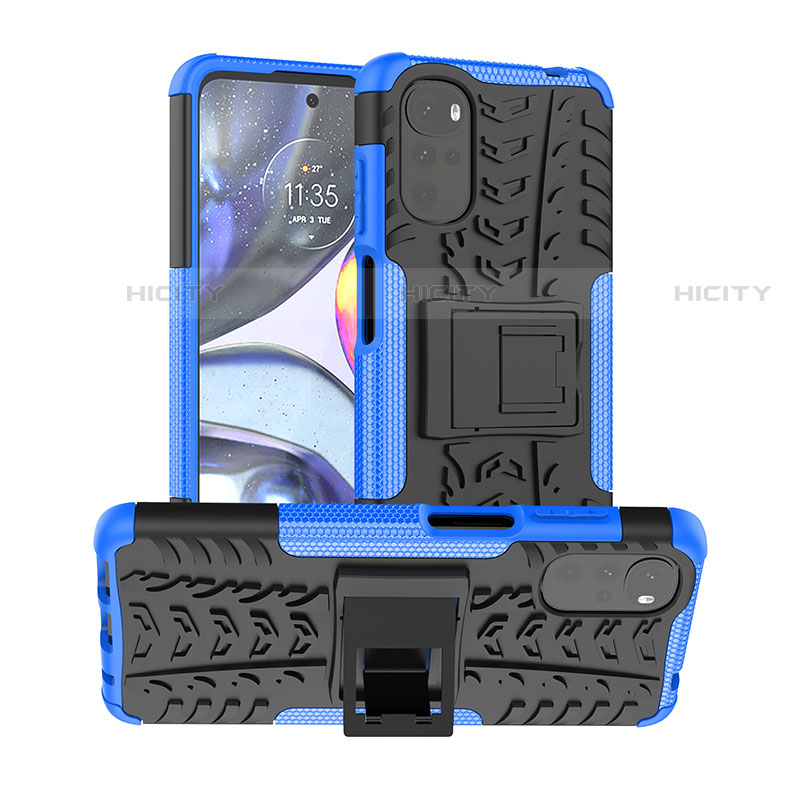 Coque Contour Silicone et Plastique Housse Etui Mat avec Support pour Motorola Moto G22 Plus