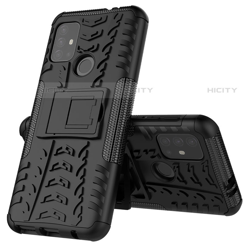 Coque Contour Silicone et Plastique Housse Etui Mat avec Support pour Motorola Moto G30 Noir Plus