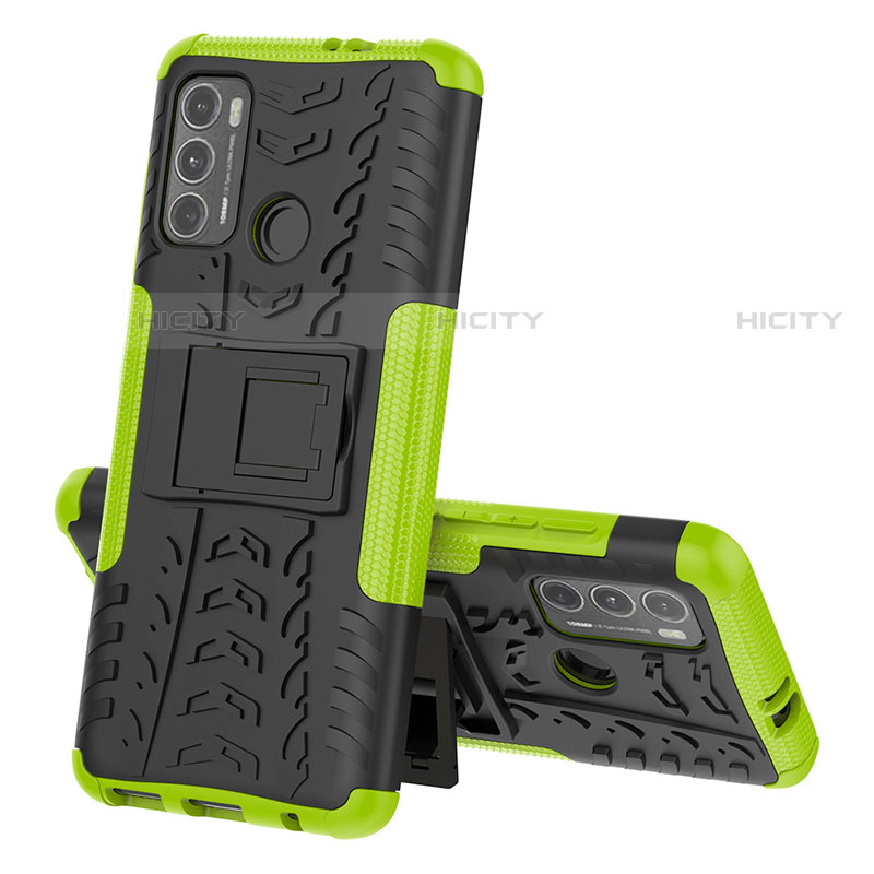 Coque Contour Silicone et Plastique Housse Etui Mat avec Support pour Motorola Moto G40 Fusion Vert Plus