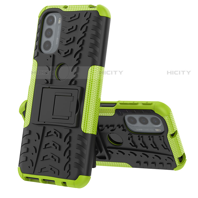 Coque Contour Silicone et Plastique Housse Etui Mat avec Support pour Motorola Moto G41 Vert Plus