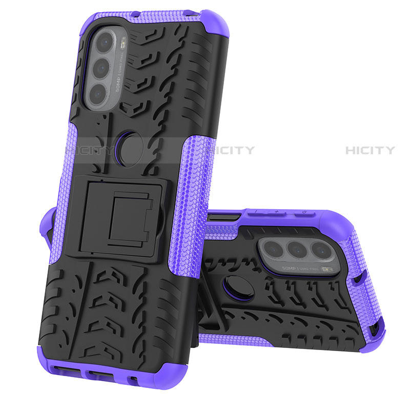 Coque Contour Silicone et Plastique Housse Etui Mat avec Support pour Motorola Moto G41 Violet Plus