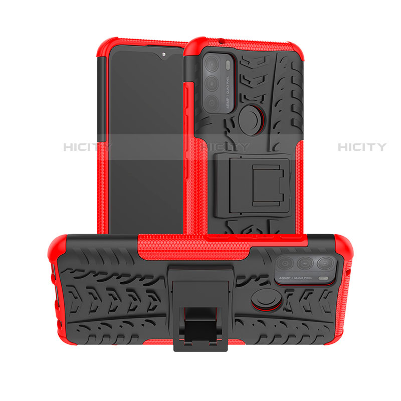 Coque Contour Silicone et Plastique Housse Etui Mat avec Support pour Motorola Moto G50 Rouge Plus