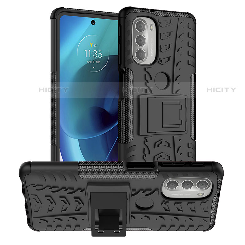 Coque Contour Silicone et Plastique Housse Etui Mat avec Support pour Motorola Moto G51 5G Plus