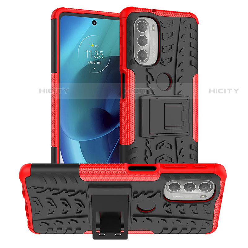 Coque Contour Silicone et Plastique Housse Etui Mat avec Support pour Motorola Moto G51 5G Plus