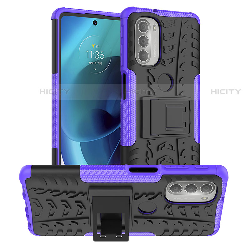 Coque Contour Silicone et Plastique Housse Etui Mat avec Support pour Motorola Moto G51 5G Plus