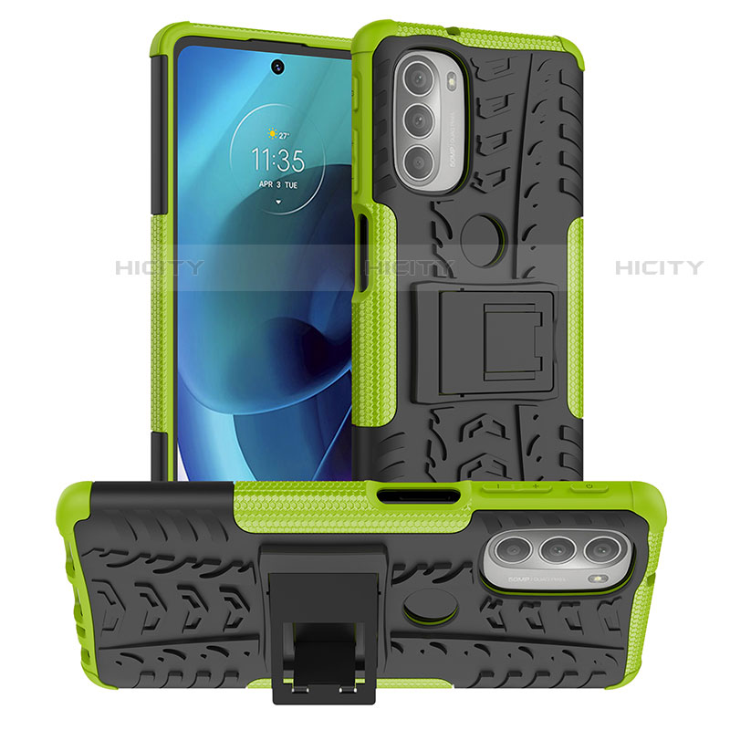 Coque Contour Silicone et Plastique Housse Etui Mat avec Support pour Motorola Moto G51 5G Plus