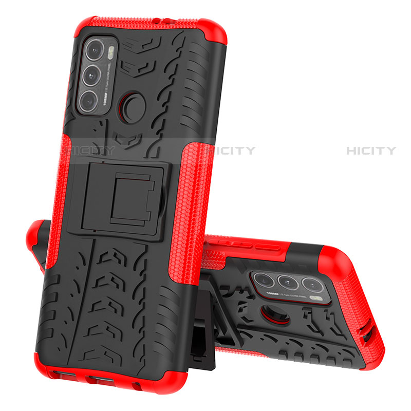 Coque Contour Silicone et Plastique Housse Etui Mat avec Support pour Motorola Moto G60 Rouge Plus