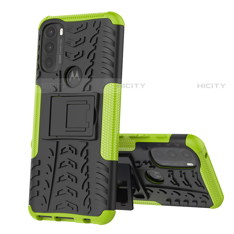 Coque Contour Silicone et Plastique Housse Etui Mat avec Support pour Motorola Moto G71 5G Vert Plus