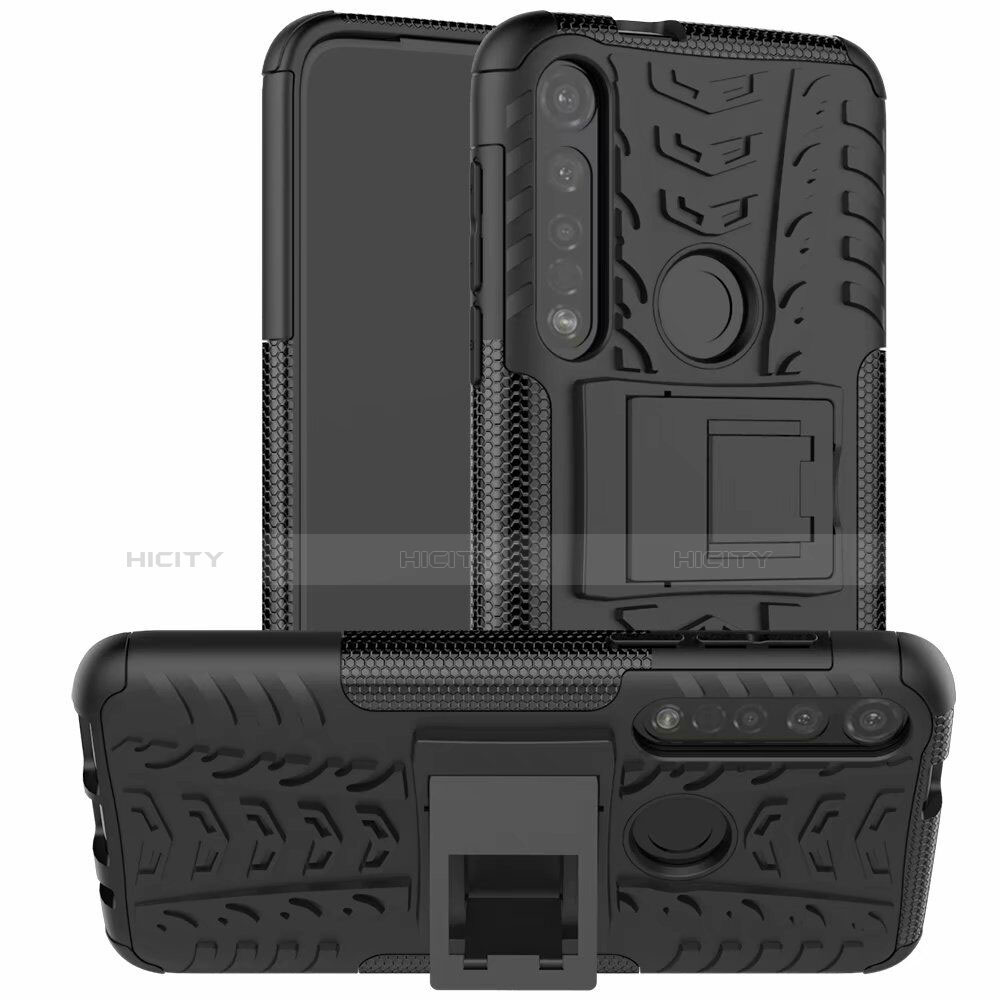 Coque Contour Silicone et Plastique Housse Etui Mat avec Support pour Motorola Moto G8 Plus Plus