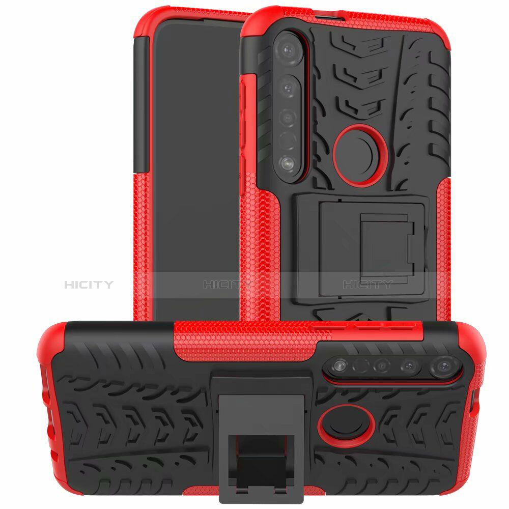 Coque Contour Silicone et Plastique Housse Etui Mat avec Support pour Motorola Moto G8 Plus Rouge Plus