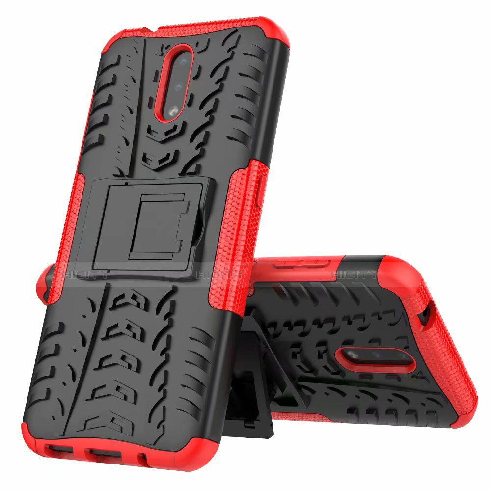 Coque Contour Silicone et Plastique Housse Etui Mat avec Support pour Nokia 2.3 Rouge Plus