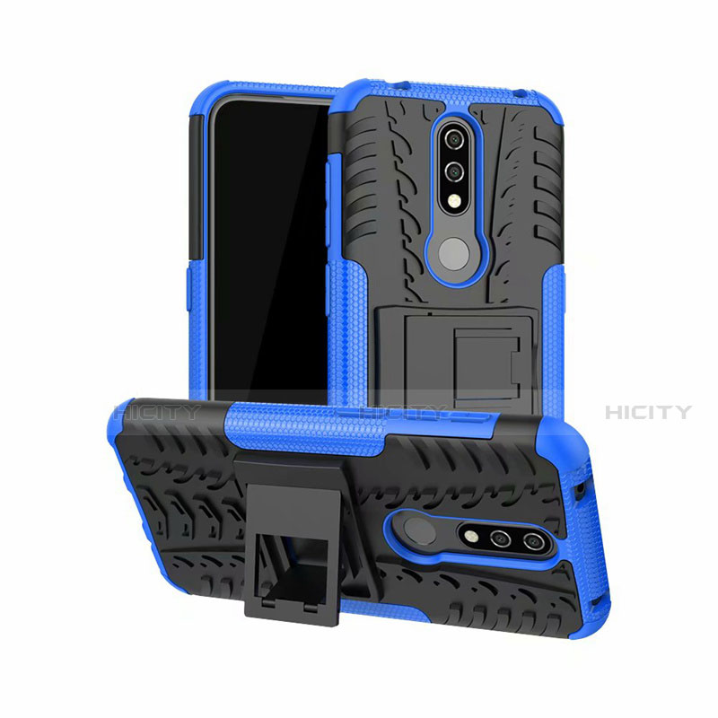 Coque Contour Silicone et Plastique Housse Etui Mat avec Support pour Nokia 4.2 Bleu Plus