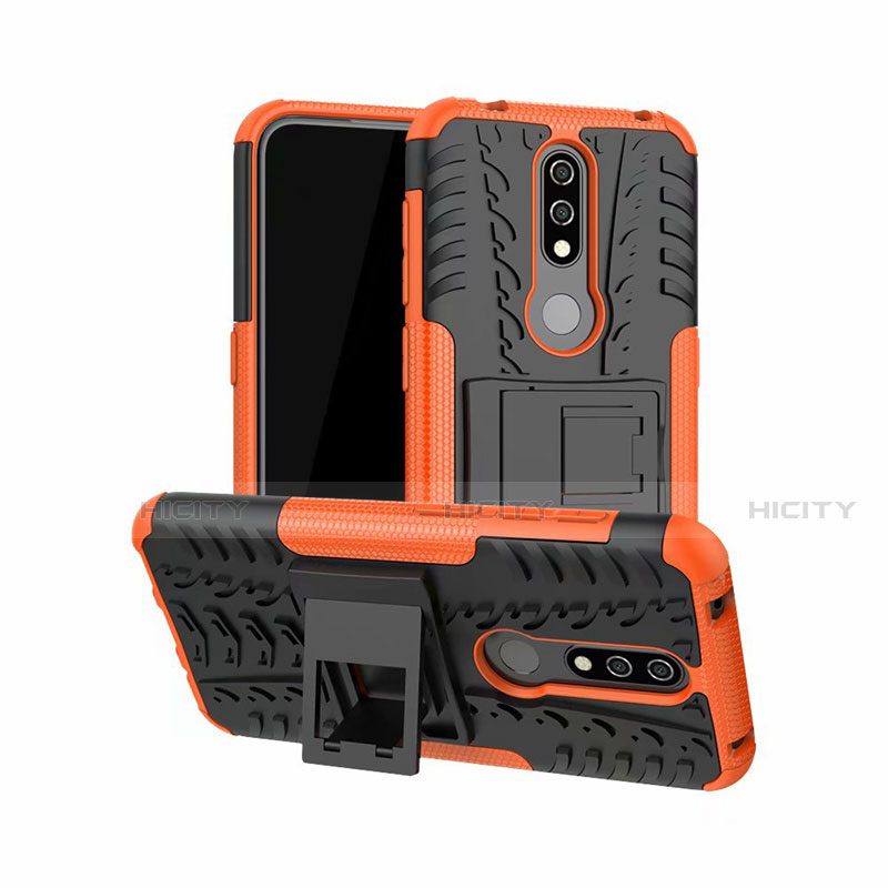 Coque Contour Silicone et Plastique Housse Etui Mat avec Support pour Nokia 4.2 Orange Plus