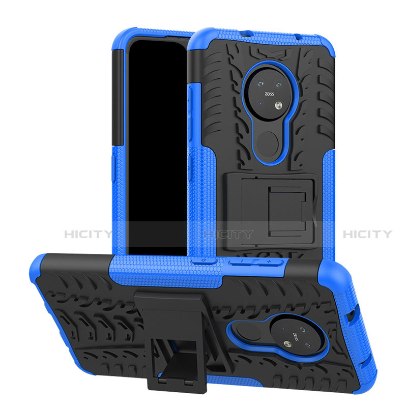 Coque Contour Silicone et Plastique Housse Etui Mat avec Support pour Nokia 6.2 Bleu Plus