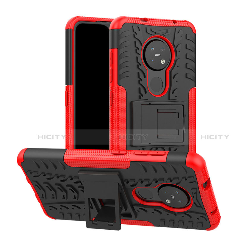 Coque Contour Silicone et Plastique Housse Etui Mat avec Support pour Nokia 6.2 Rouge Plus