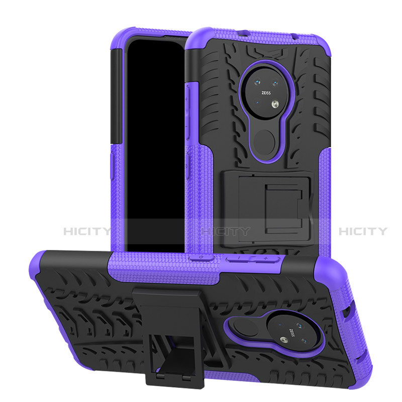 Coque Contour Silicone et Plastique Housse Etui Mat avec Support pour Nokia 6.2 Violet Plus