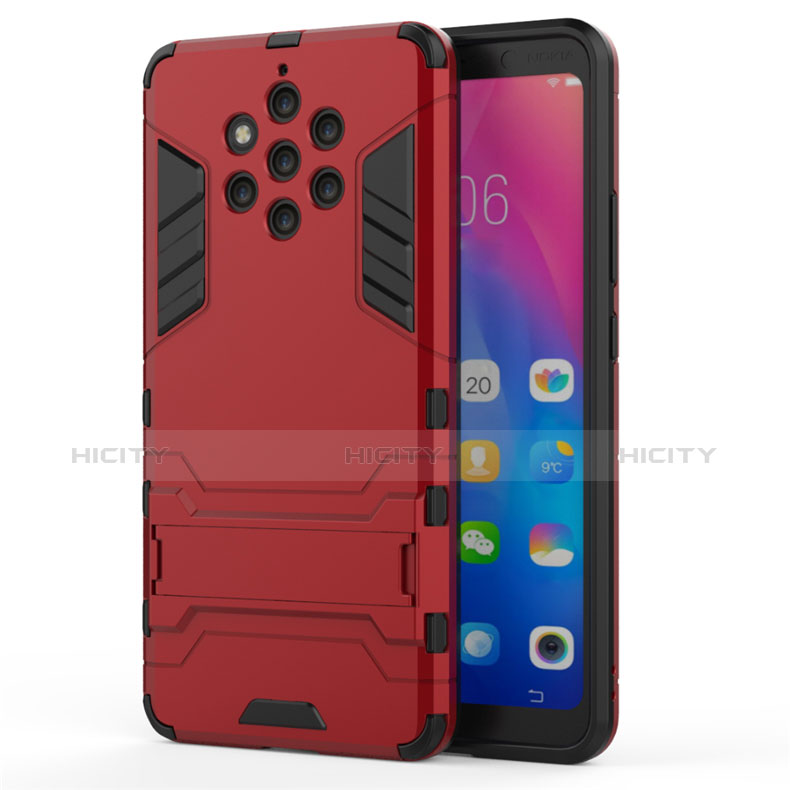 Coque Contour Silicone et Plastique Housse Etui Mat avec Support pour Nokia 9 PureView Rouge Plus