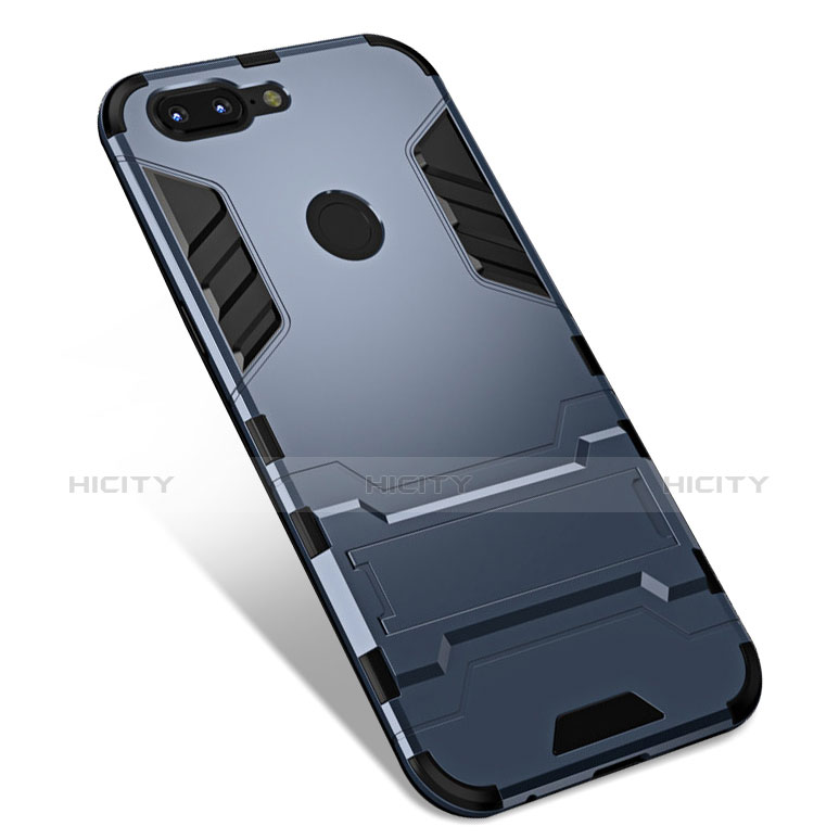 Coque Contour Silicone et Plastique Housse Etui Mat avec Support pour OnePlus 5T A5010 Gris Plus