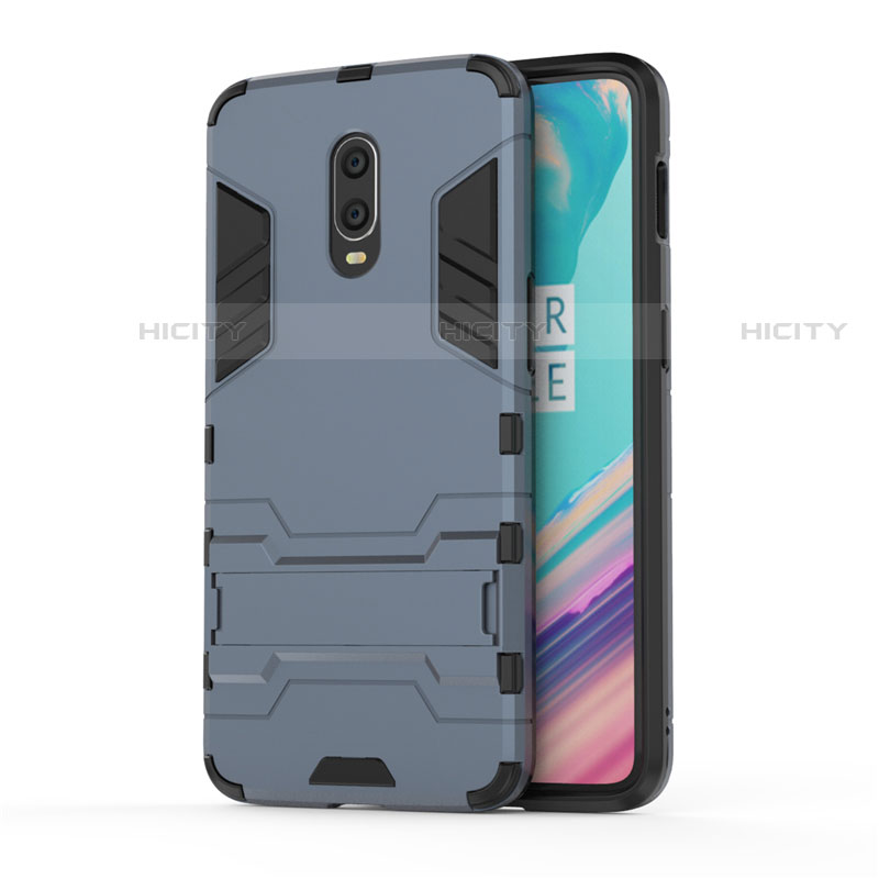 Coque Contour Silicone et Plastique Housse Etui Mat avec Support pour OnePlus 7 Bleu Plus