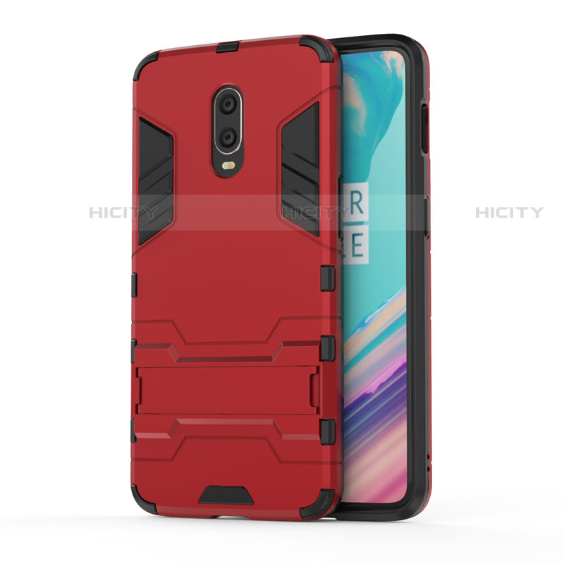 Coque Contour Silicone et Plastique Housse Etui Mat avec Support pour OnePlus 7 Rouge Plus